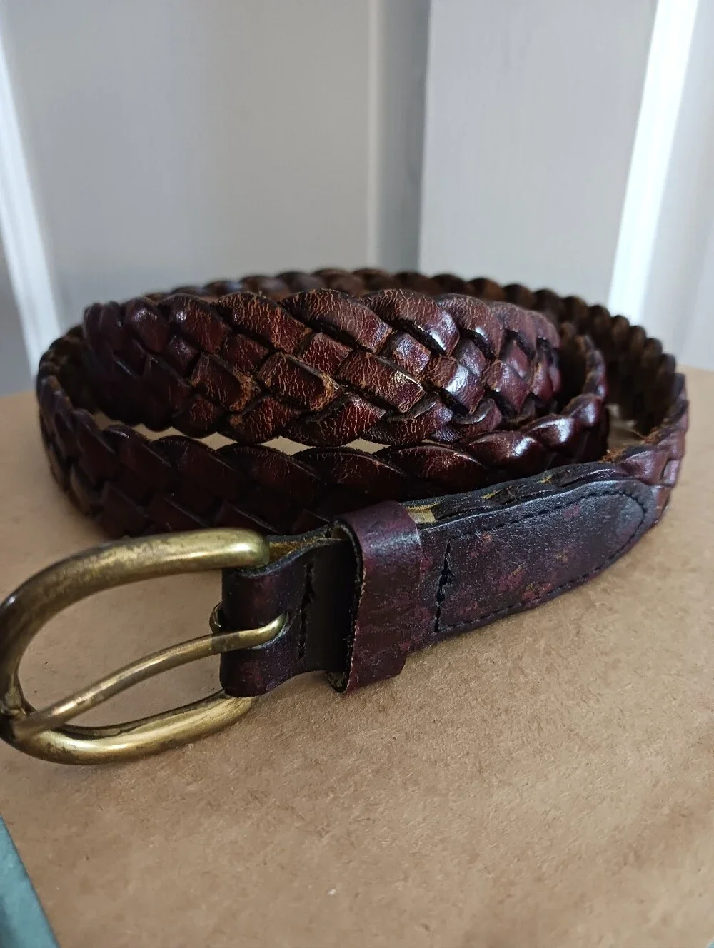 Surcingle Belt Stamped With Bowtie Shape Brass?? Buckle Size 23 26 , Fading Wear